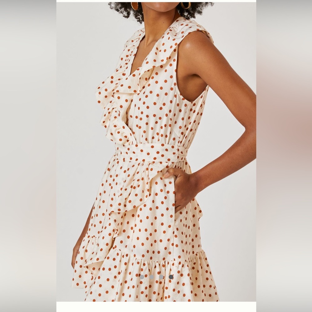 Anthropologie Maeve Ivory brown polka dot wrap dress Size medium